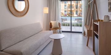 a room with a couch and a table