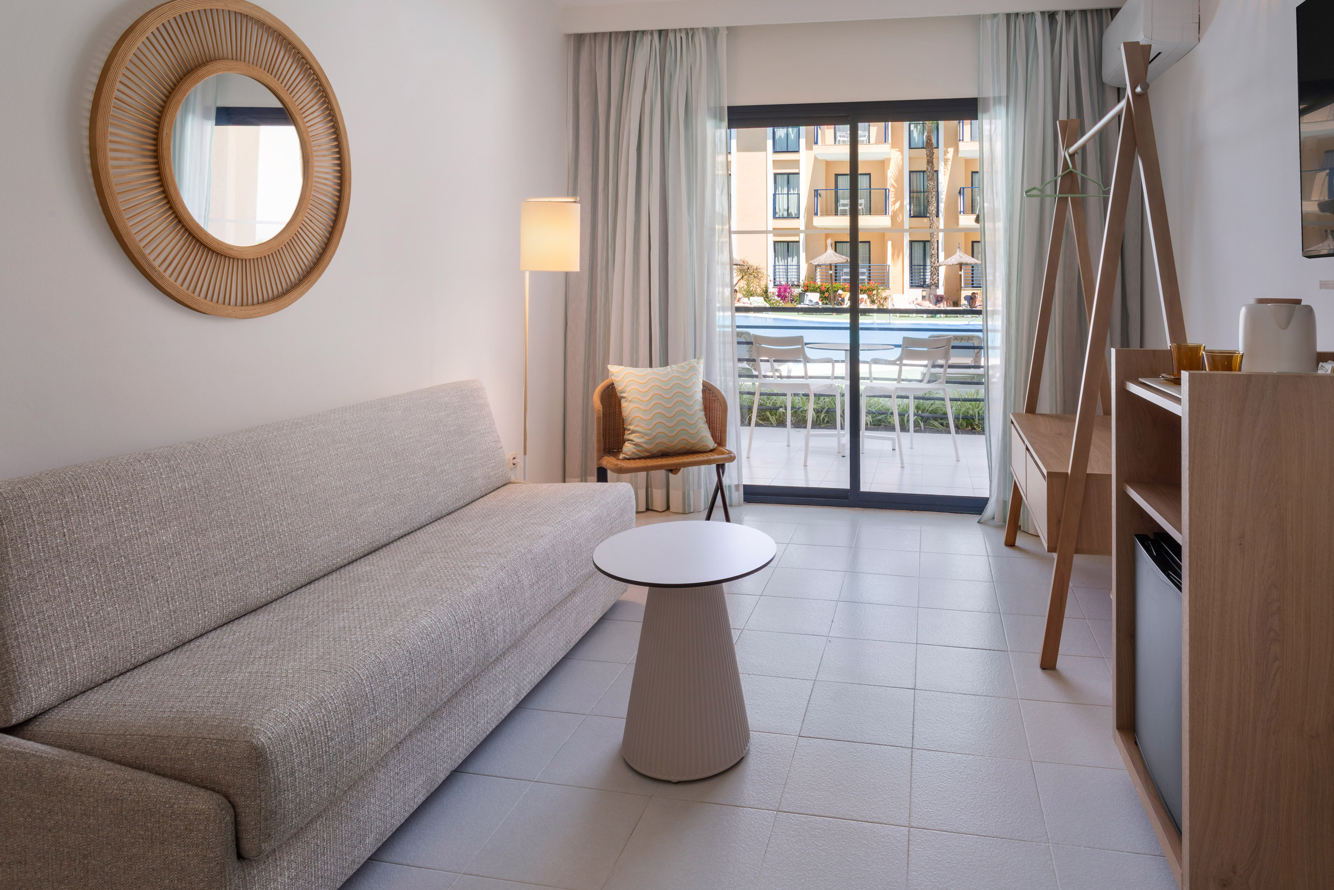 a room with a couch and a table