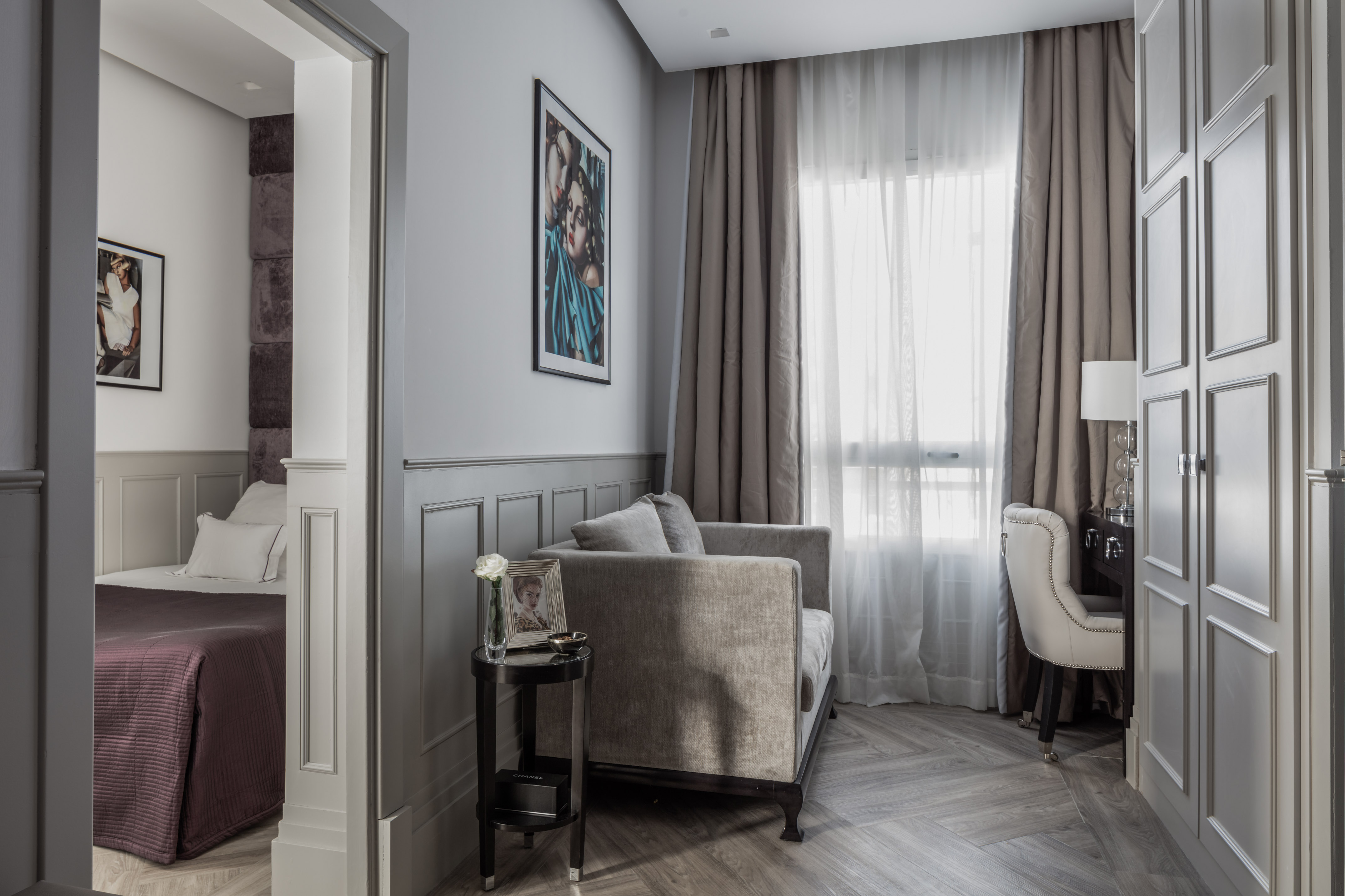 a room with a couch and a piano