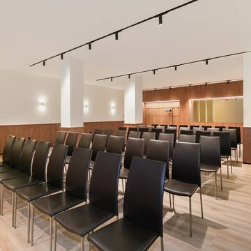 a room with rows of chairs