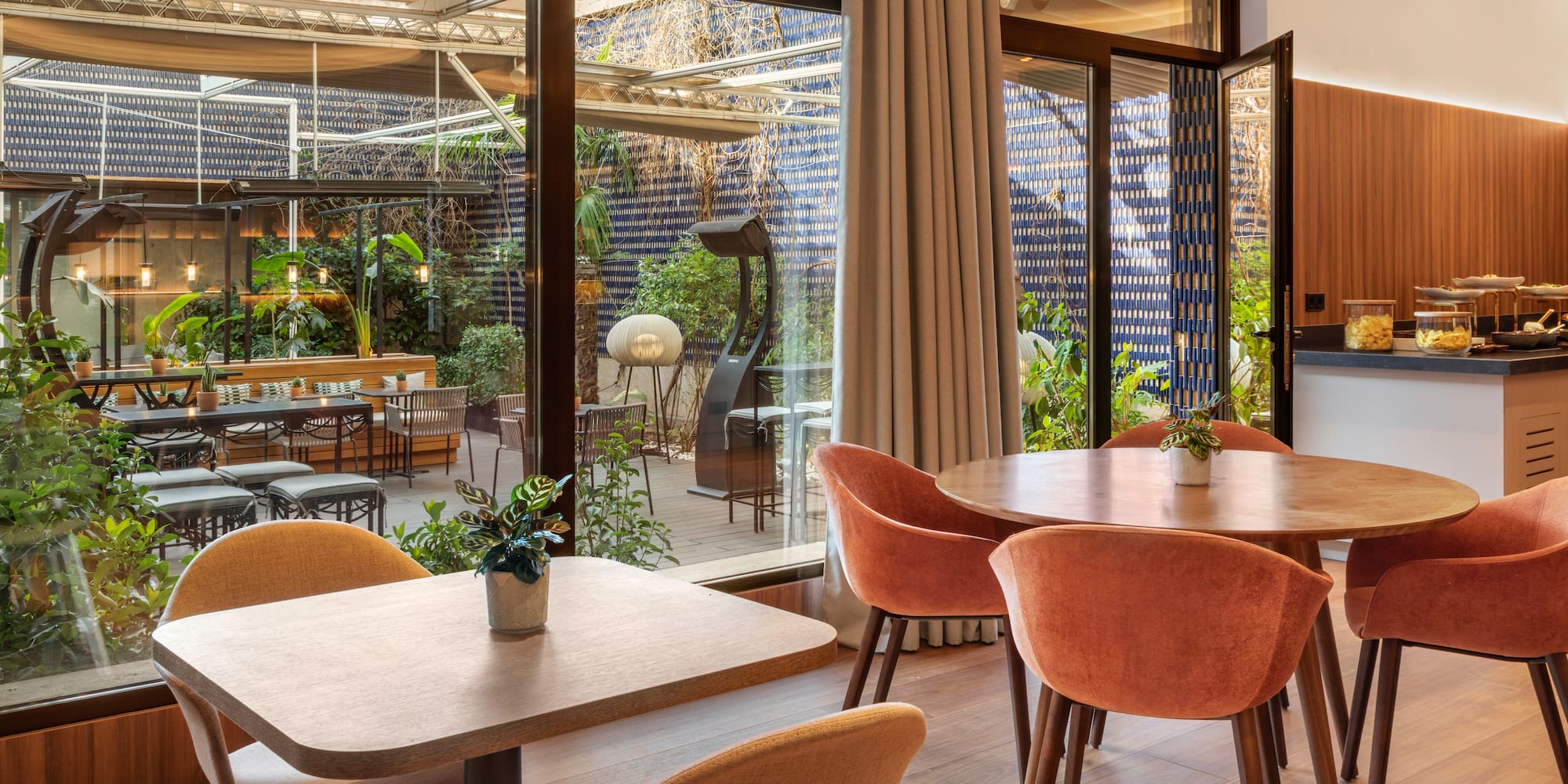 a room with tables and chairs