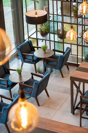 a room with tables and chairs