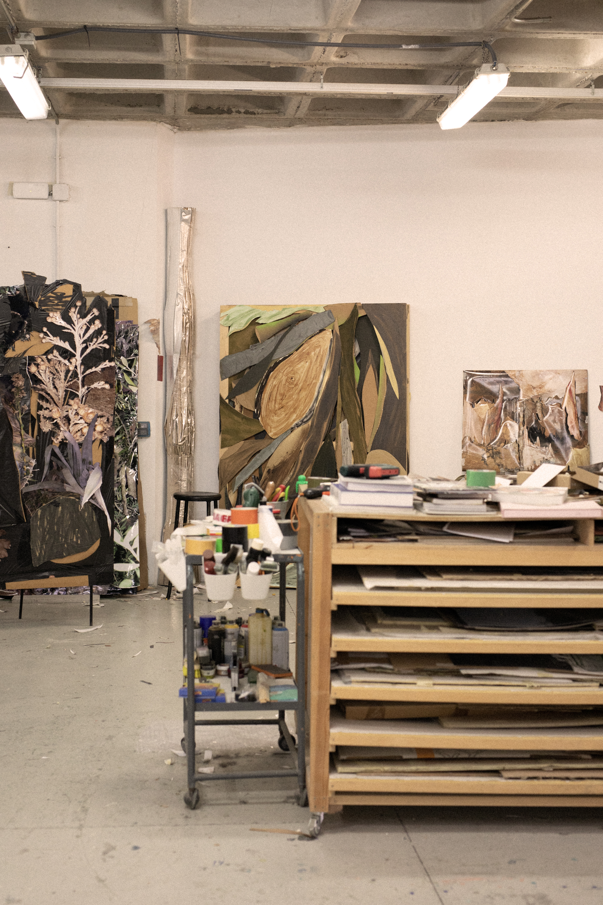 a room with art and tools