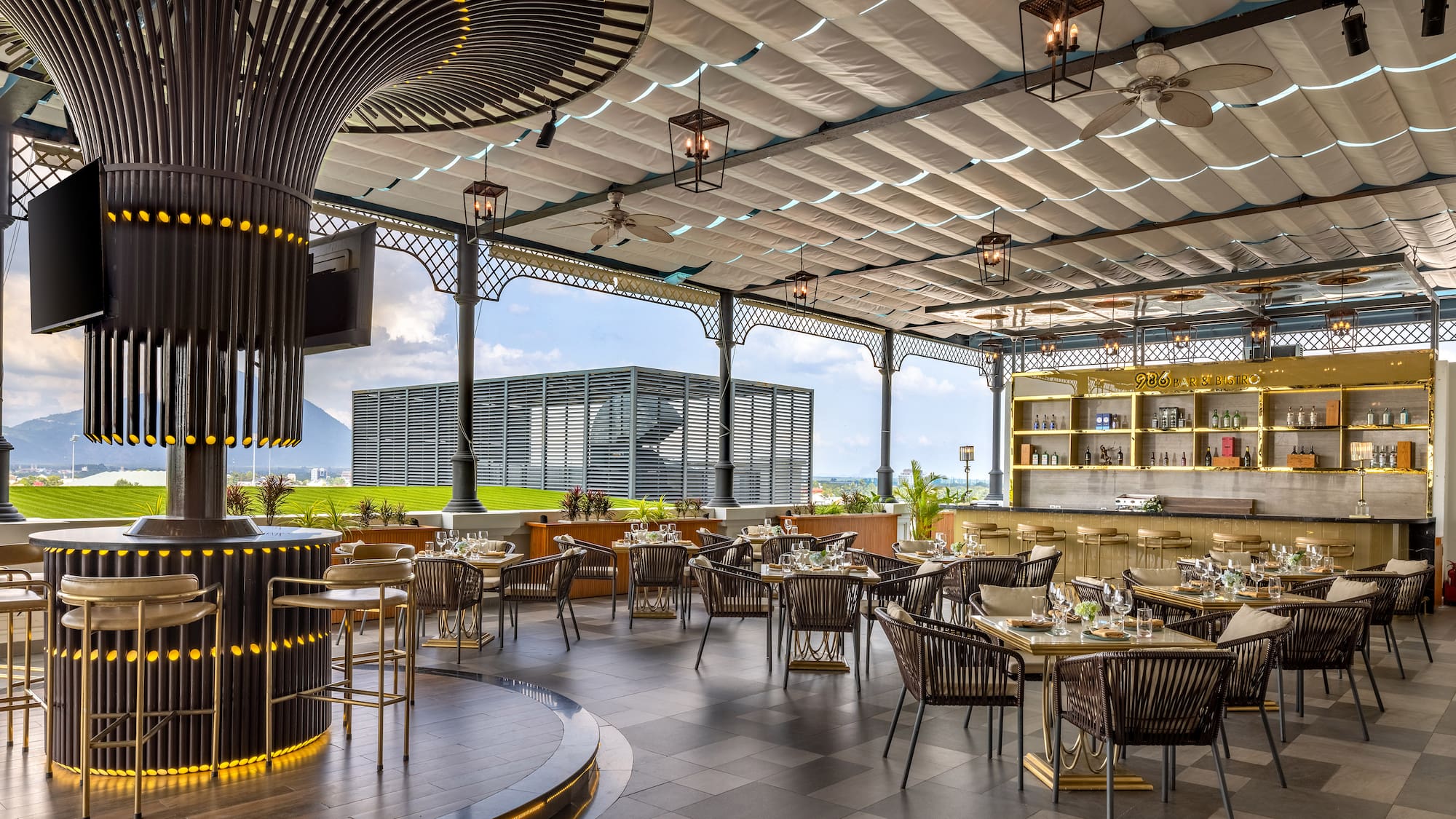 a restaurant with tables and chairs
