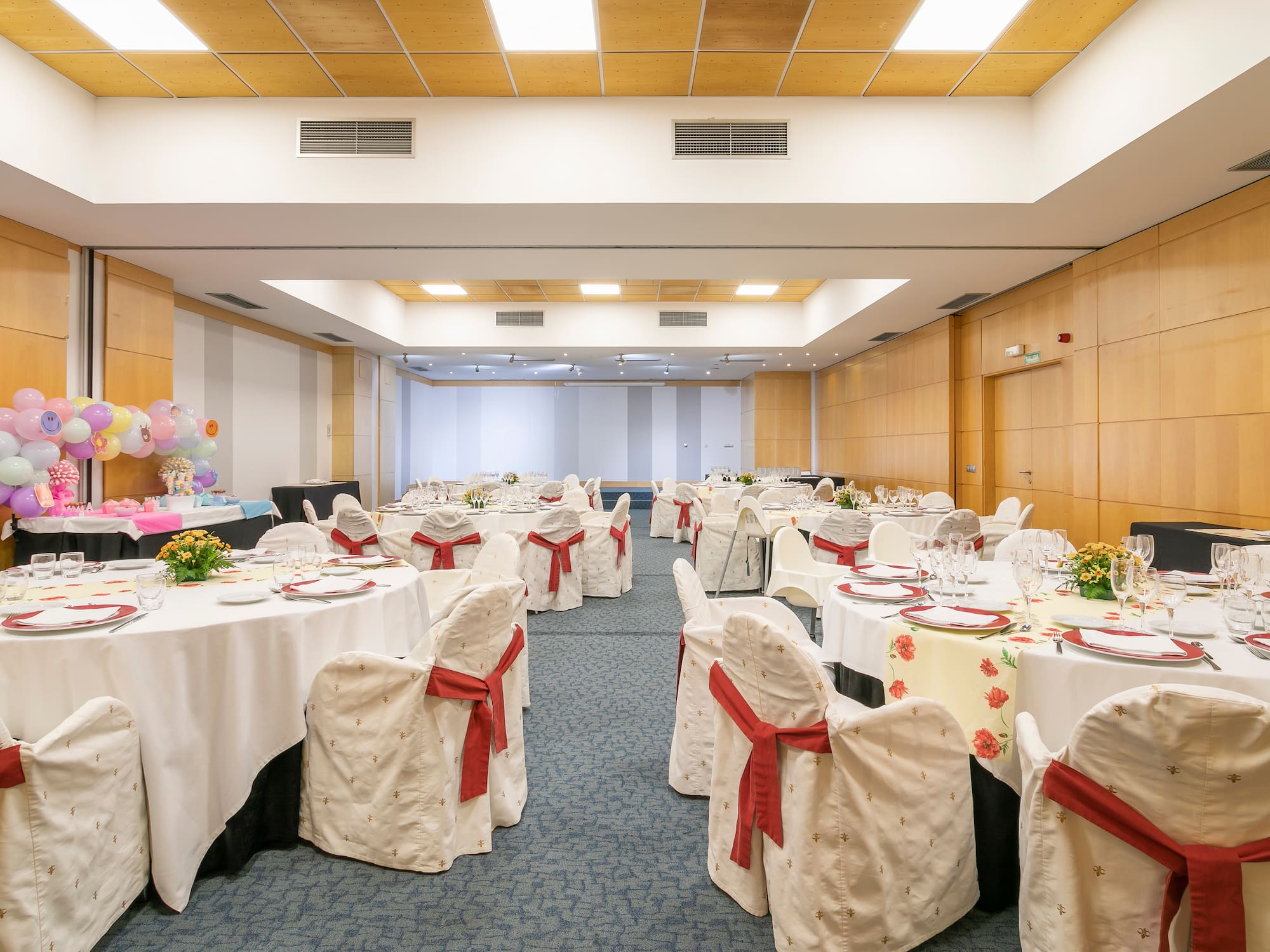 a room with tables and chairs