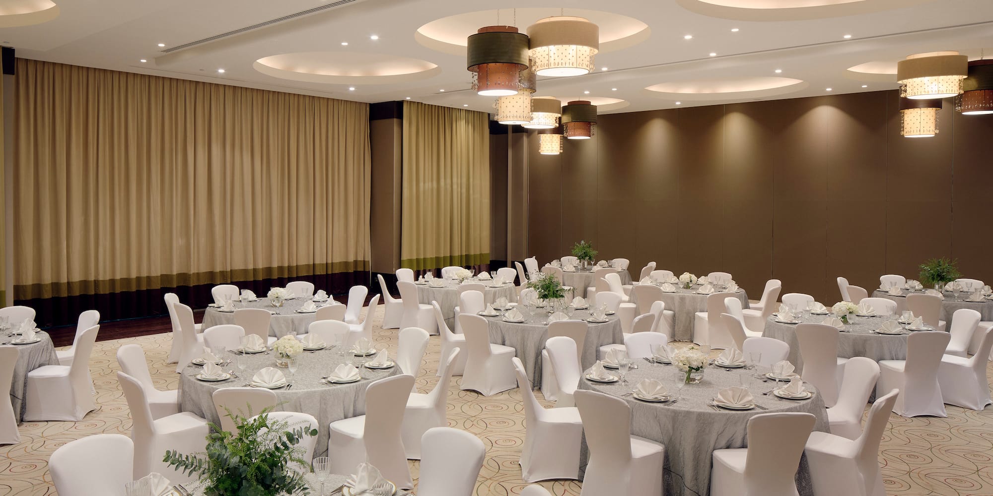 a room with tables and chairs