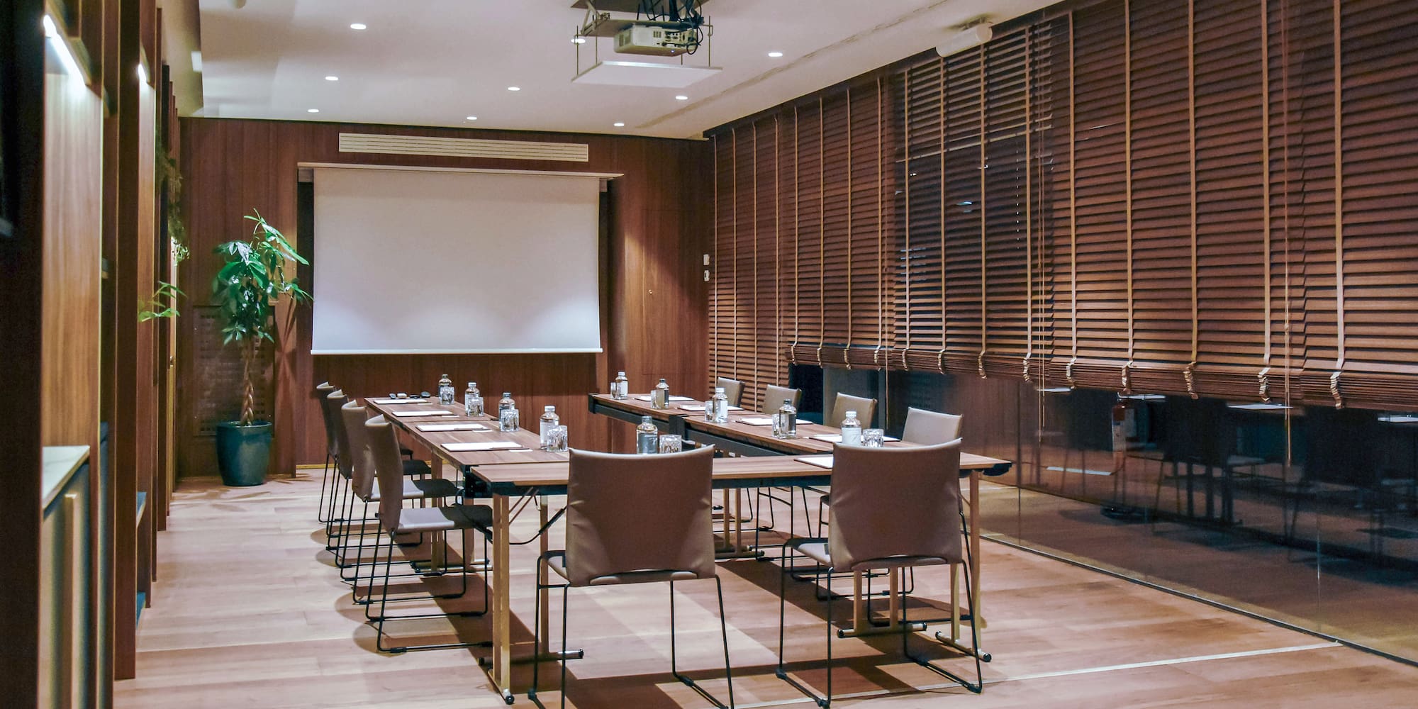 a room with a table and chairs