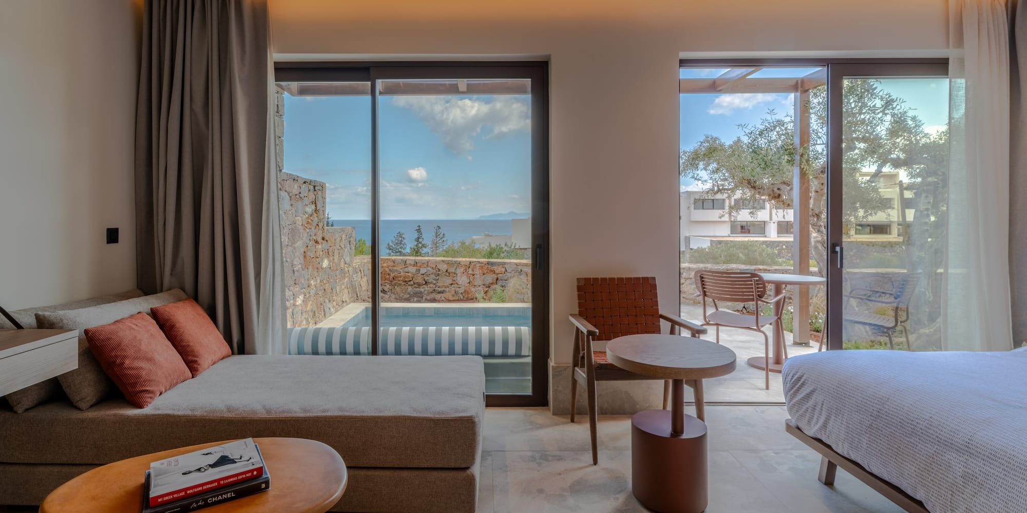 a room with a bed and a table