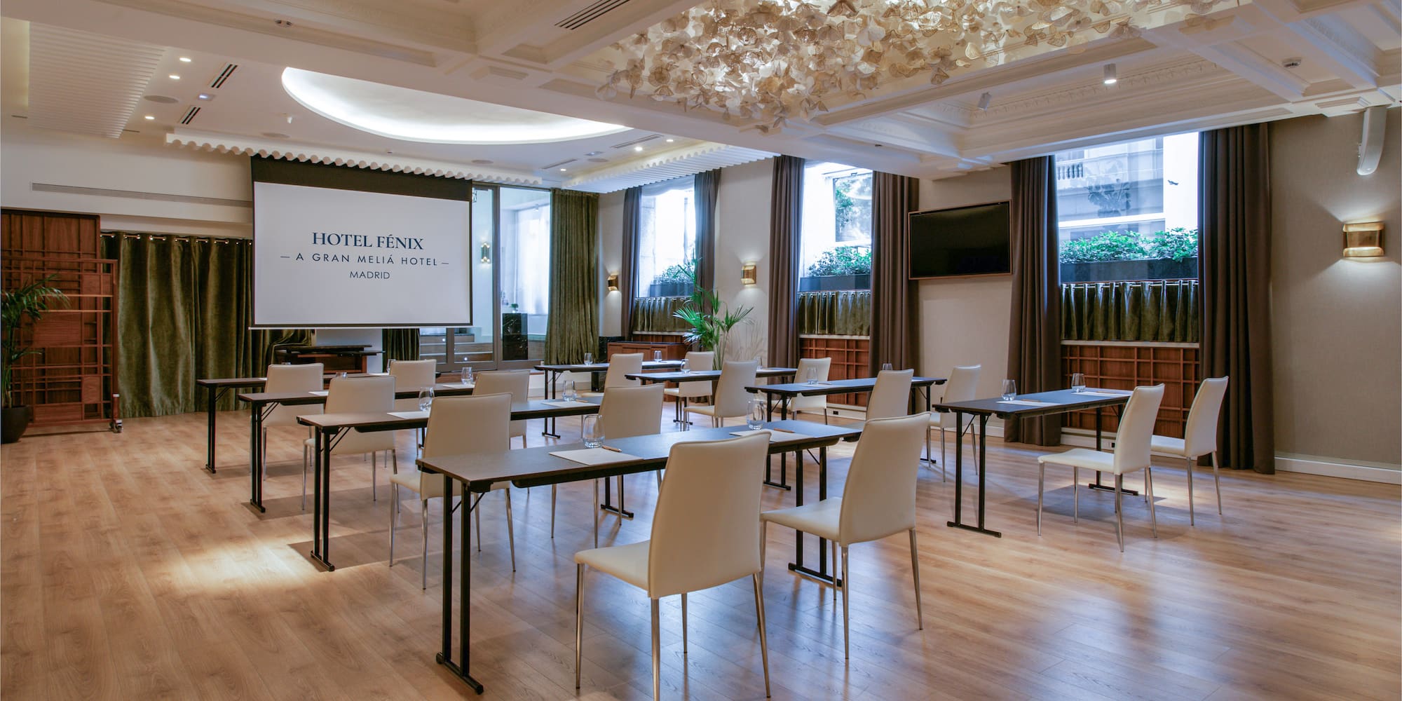 a room with tables and chairs