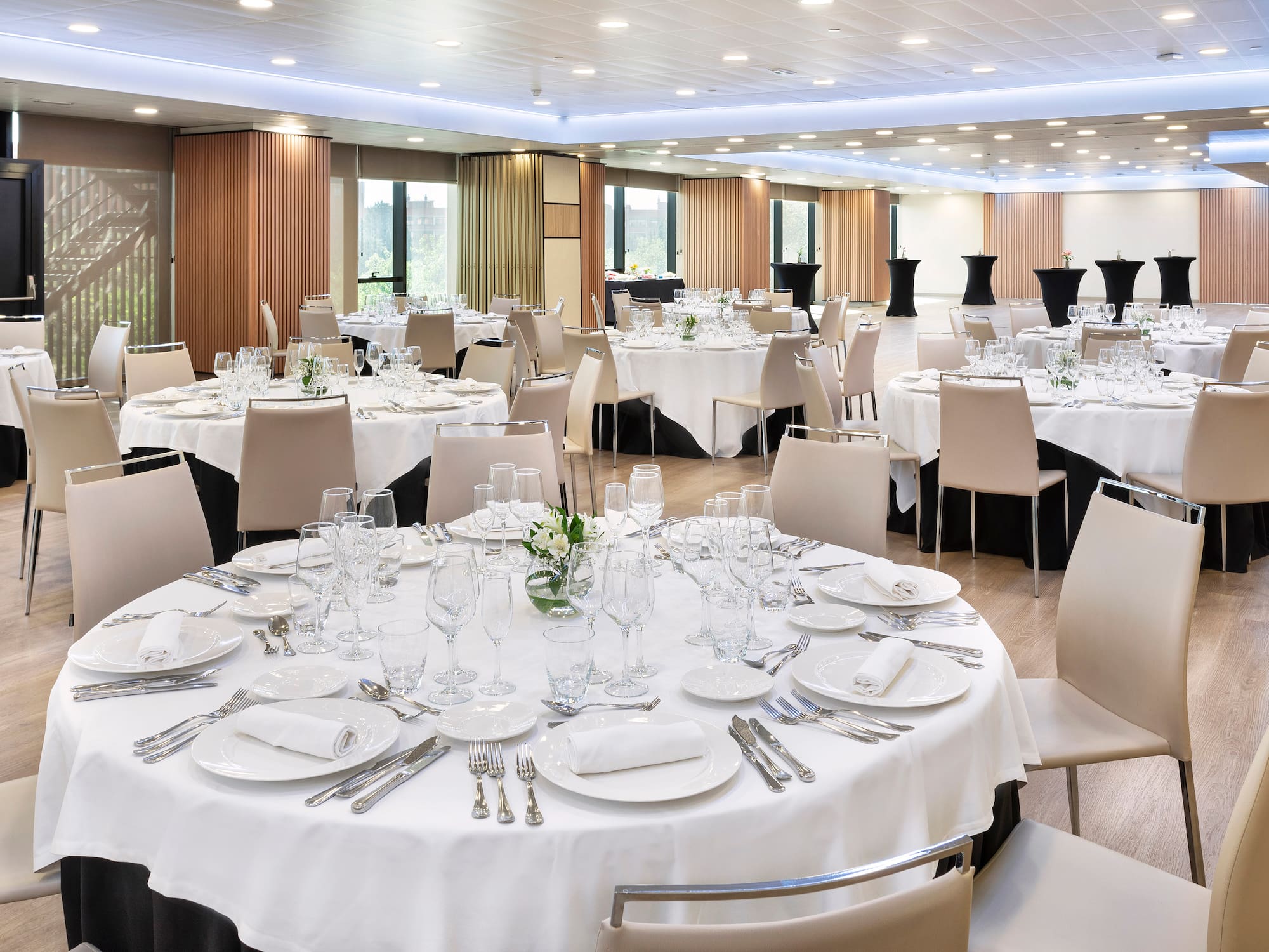 a room with tables and chairs