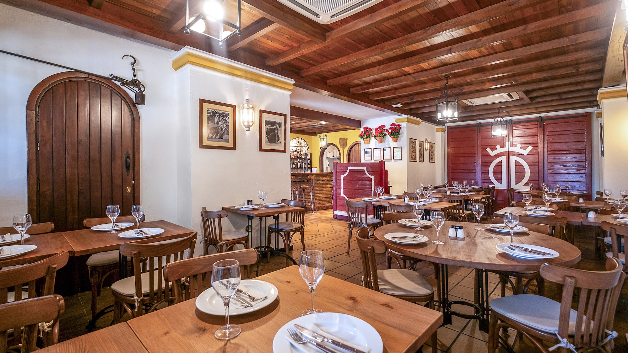 a room with tables and chairs