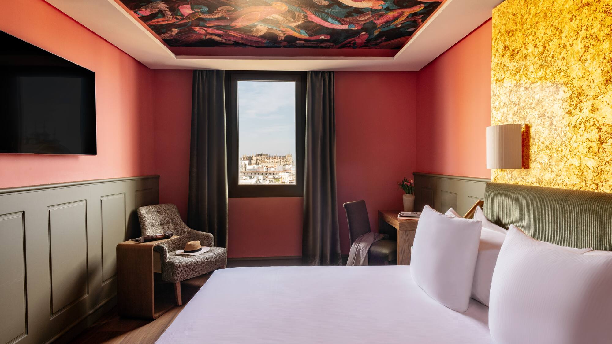 a room with a bed and a chair