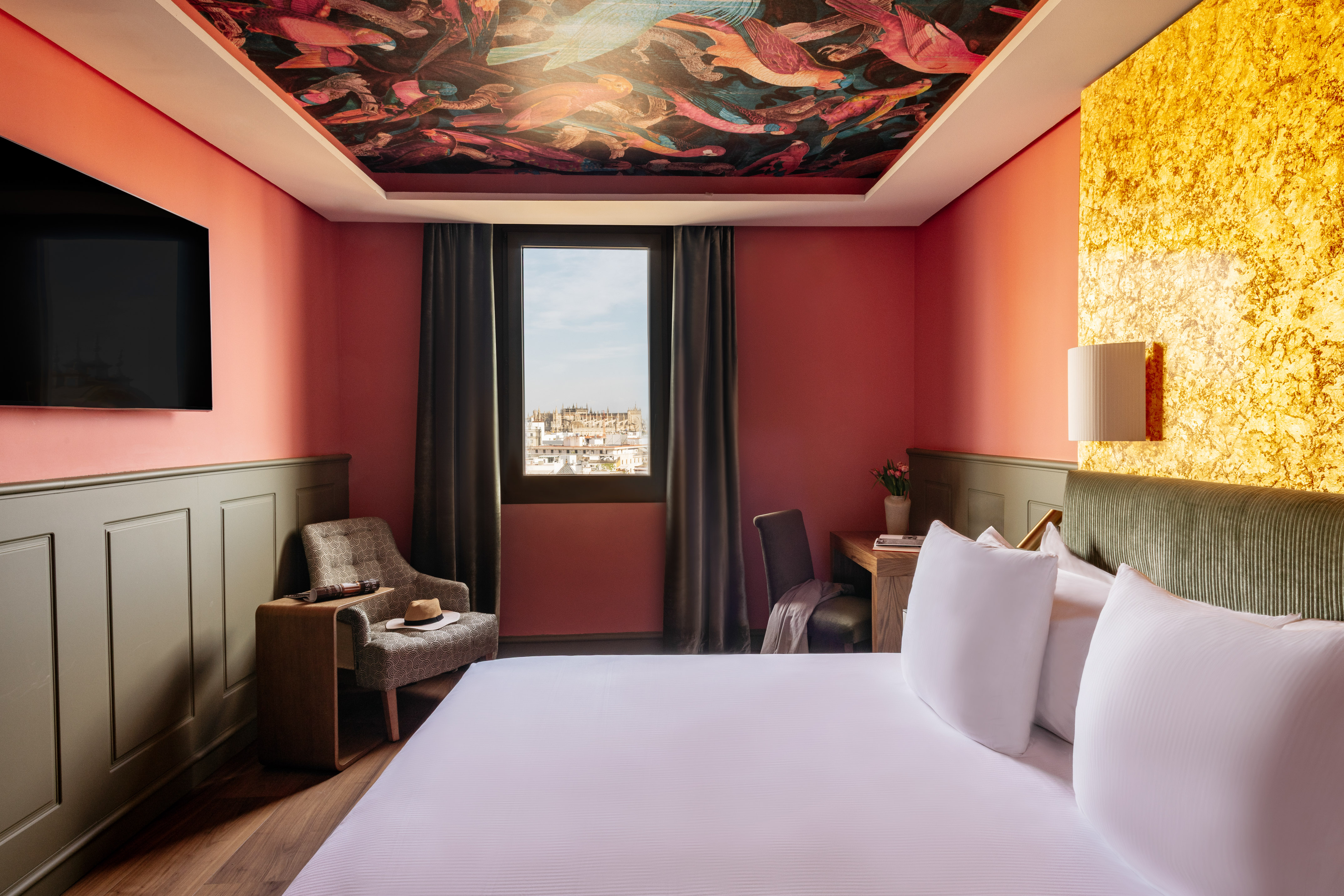 a room with a bed and a chair