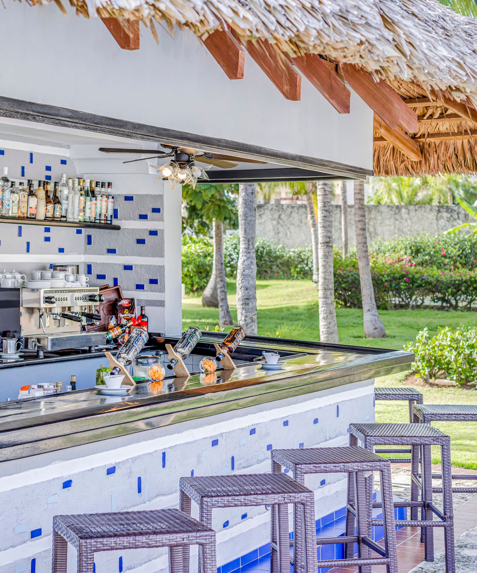 a bar with a stool and a bar counter