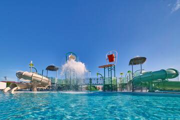 a water park with slides and a water slide