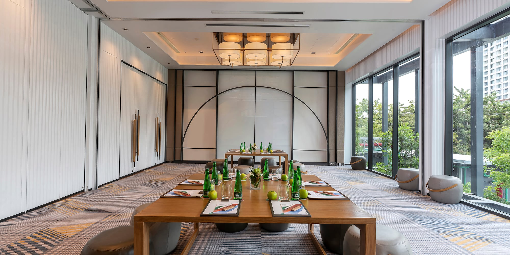 a room with a table and chairs