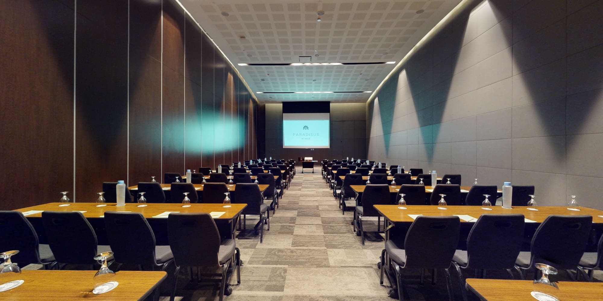 a room with tables and chairs
