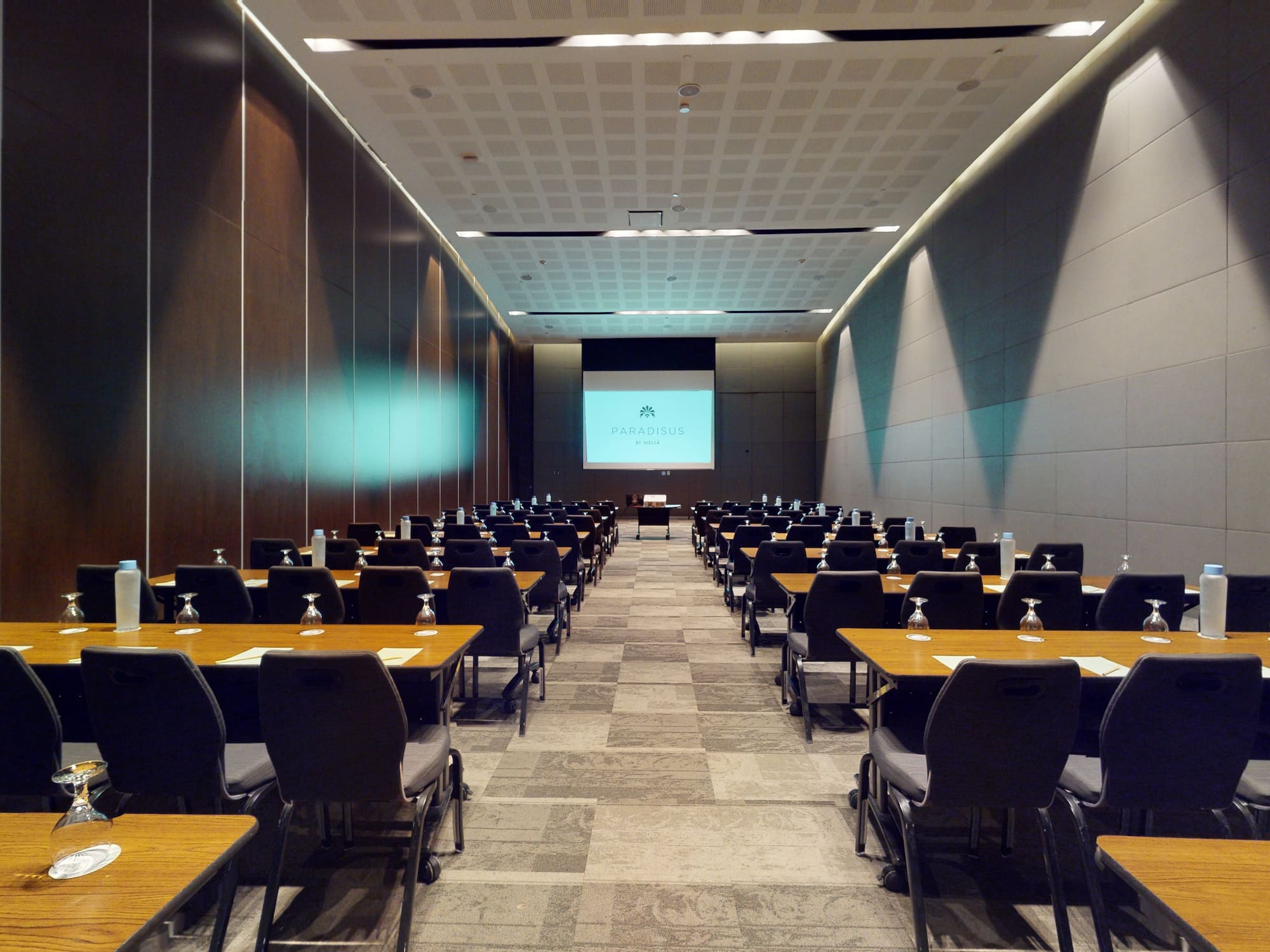 a room with tables and chairs