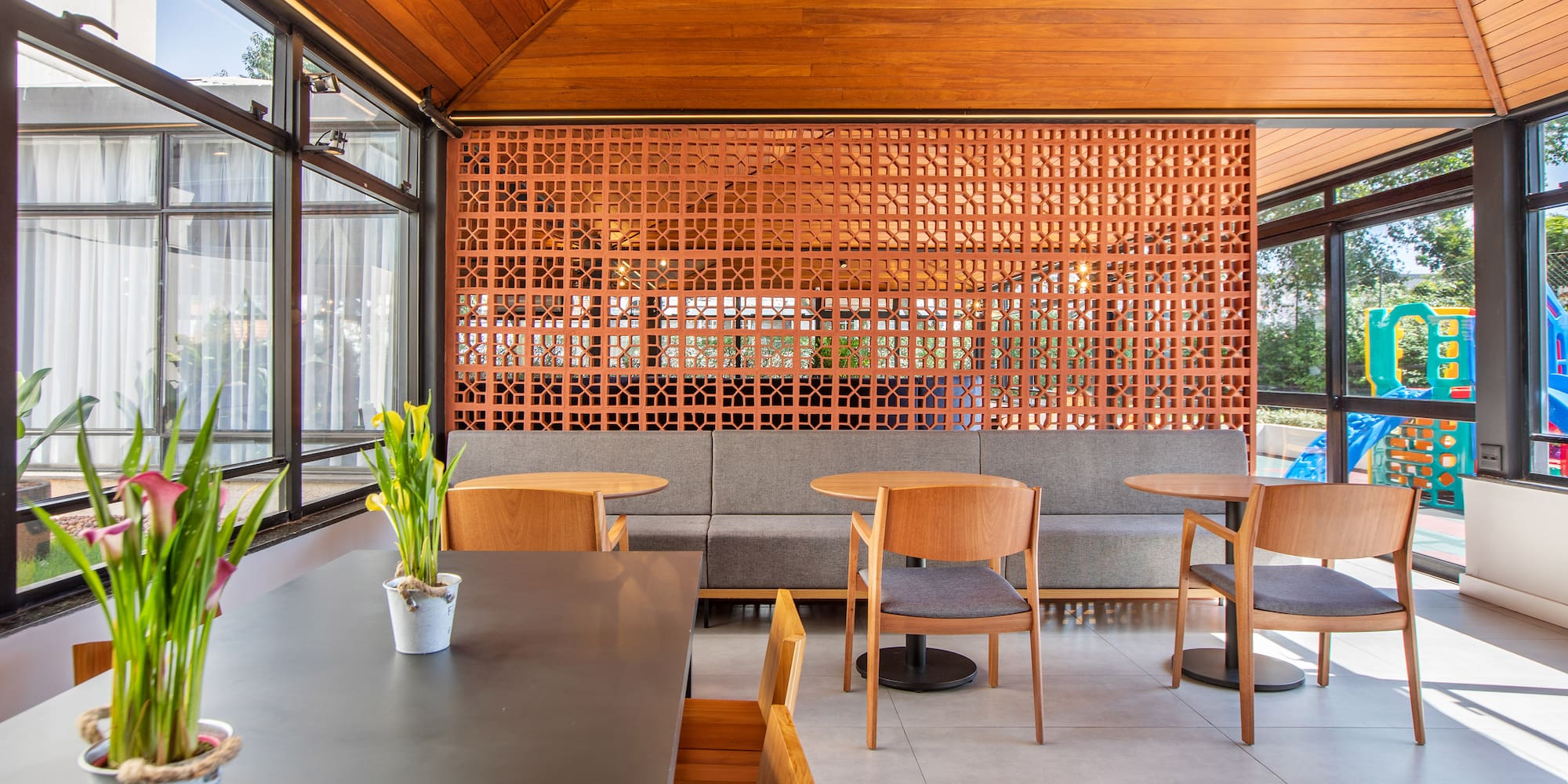 a room with a table and chairs