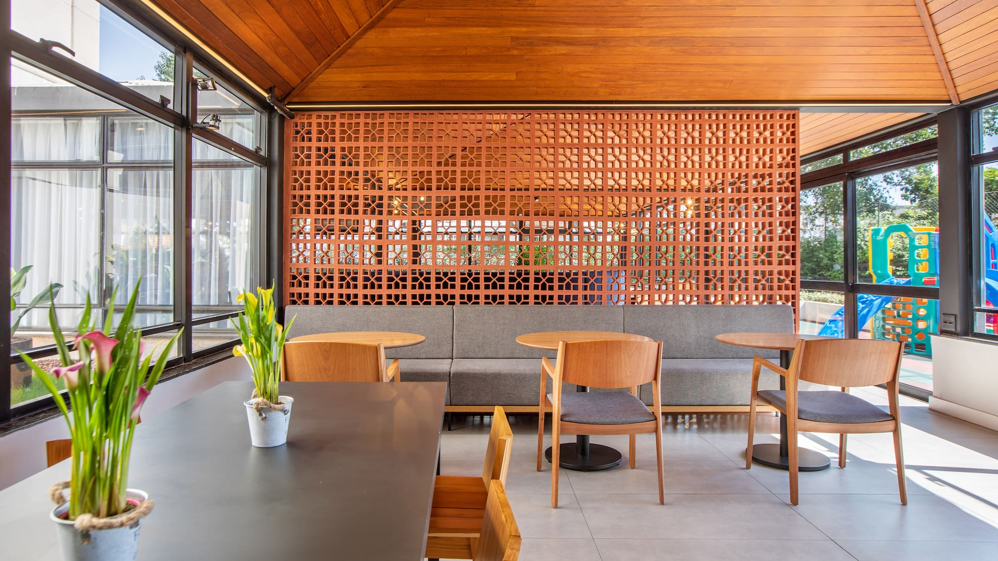 a room with a table and chairs