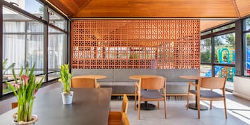 a room with a table and chairs