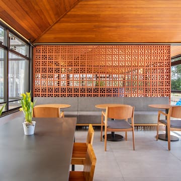 a room with a table and chairs