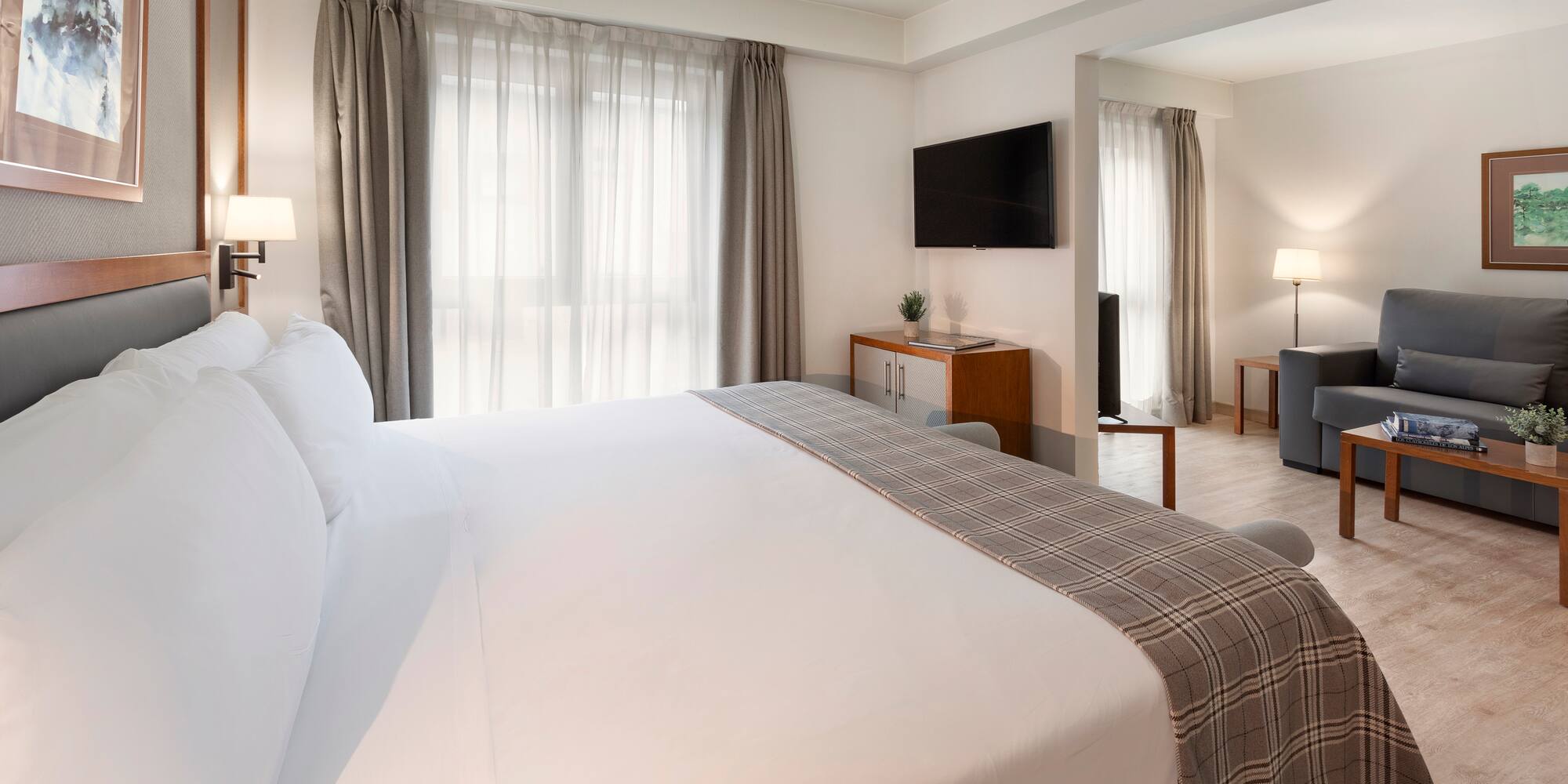 a bed in a hotel room