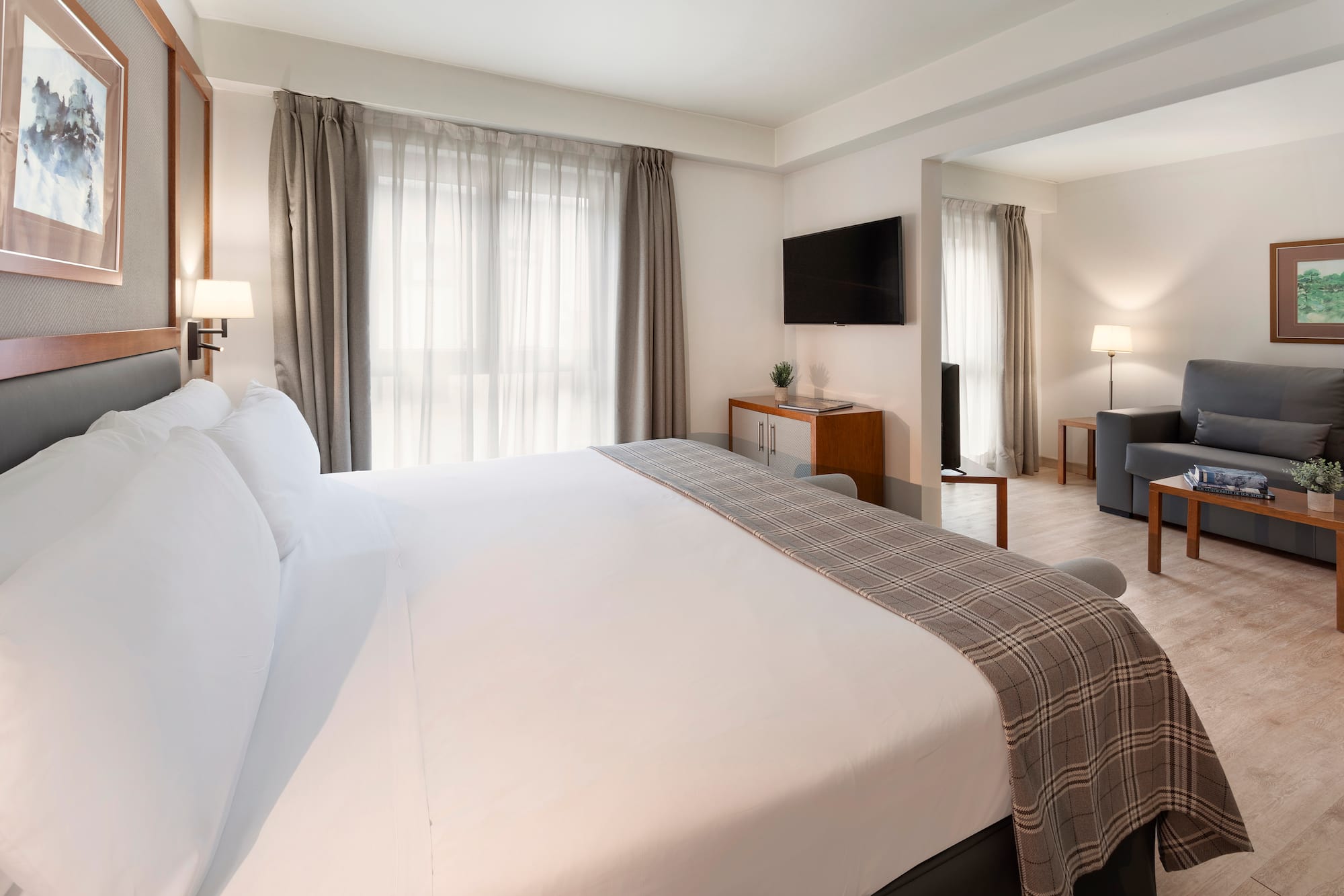 a bed in a hotel room