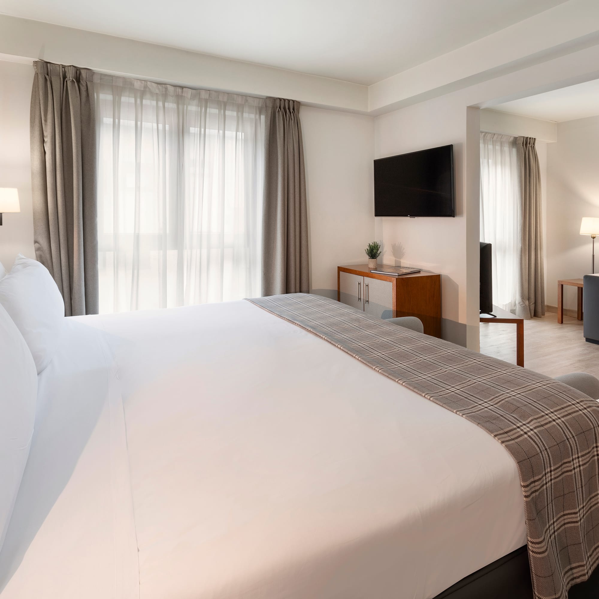 a bed in a hotel room