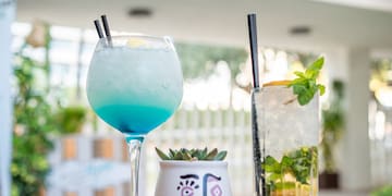 a group of drinks on a table