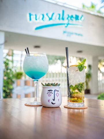 a group of drinks on a table