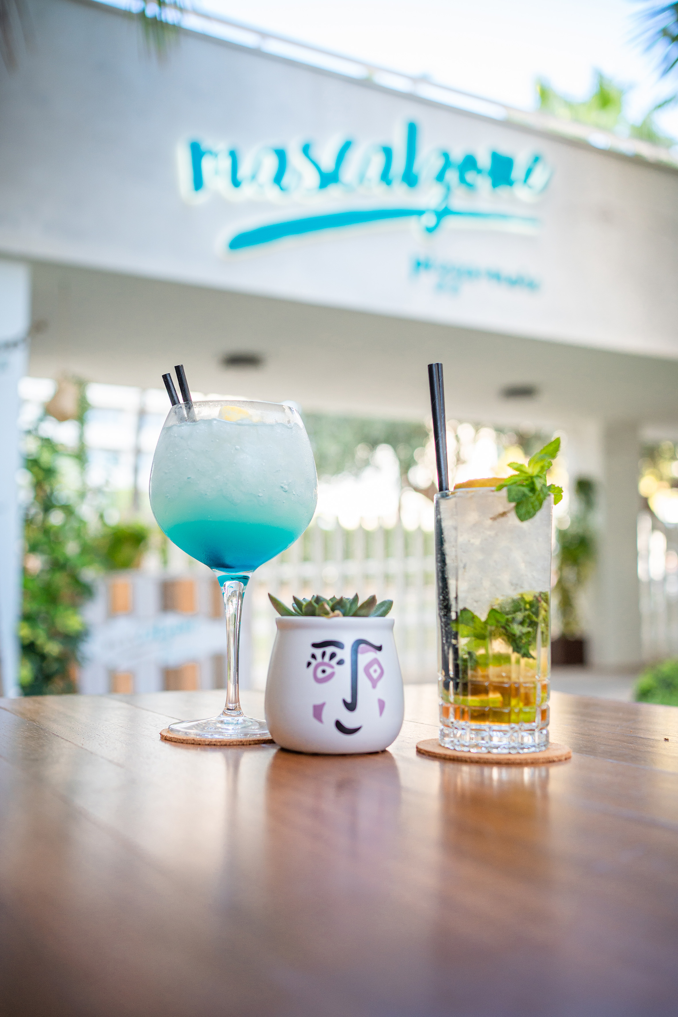 a group of drinks on a table