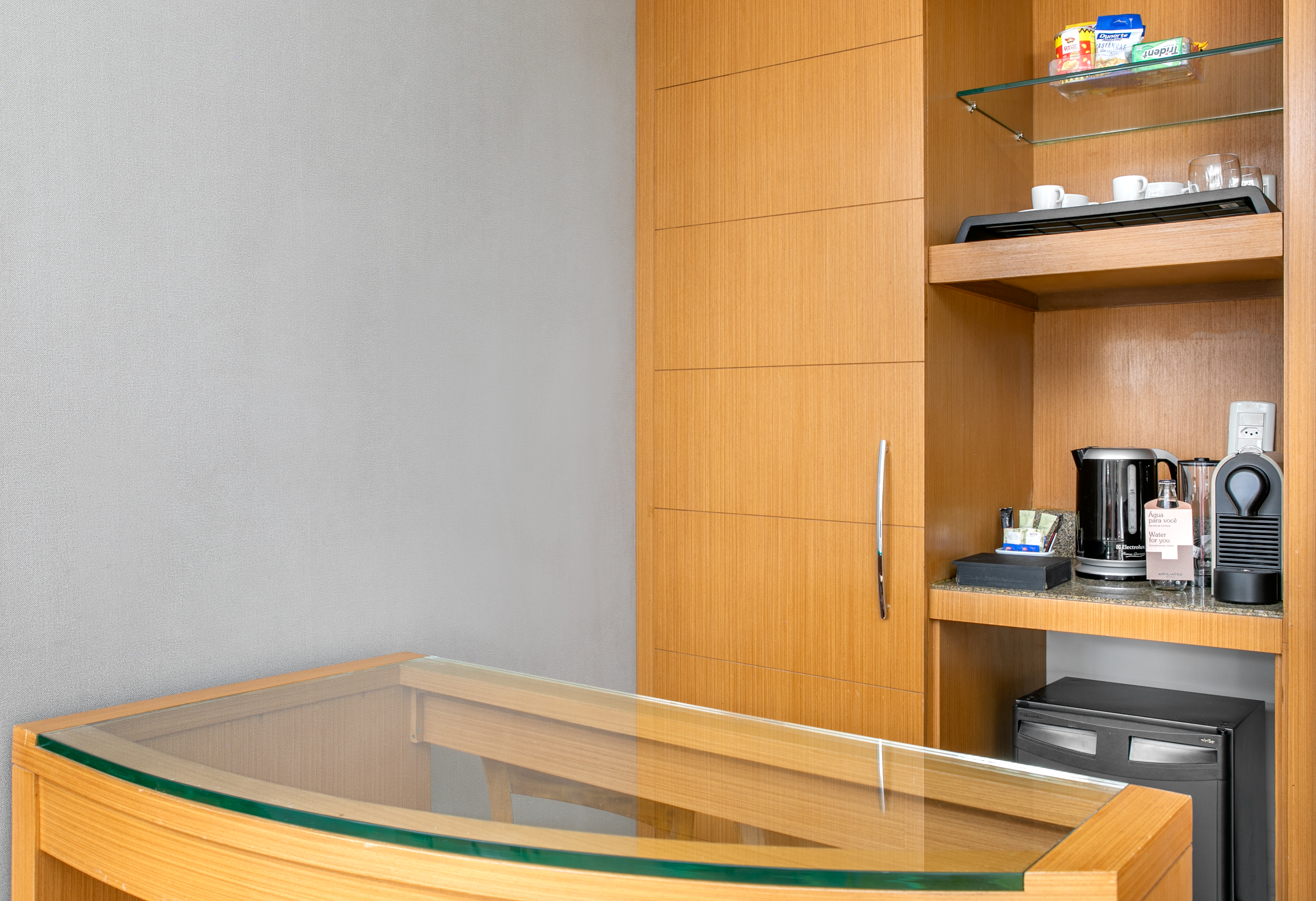 a desk with a glass top