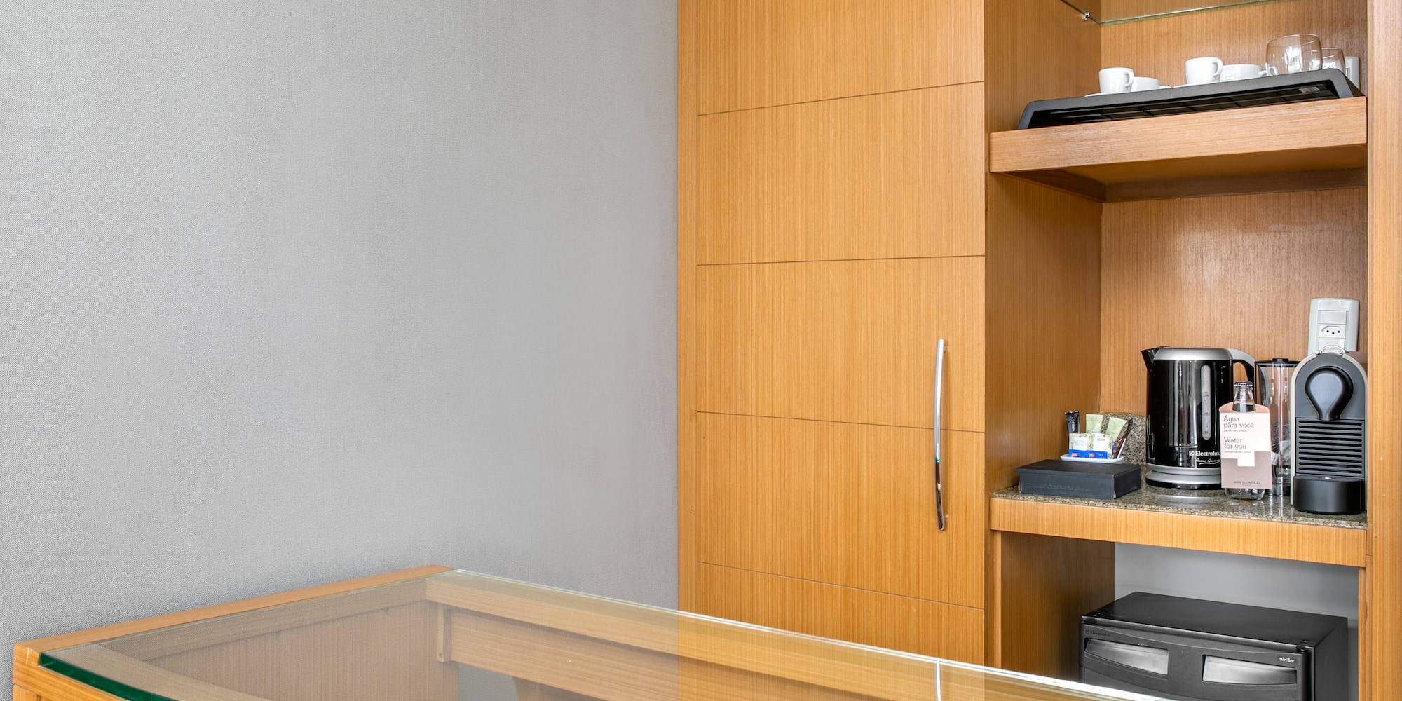 a desk with a glass top