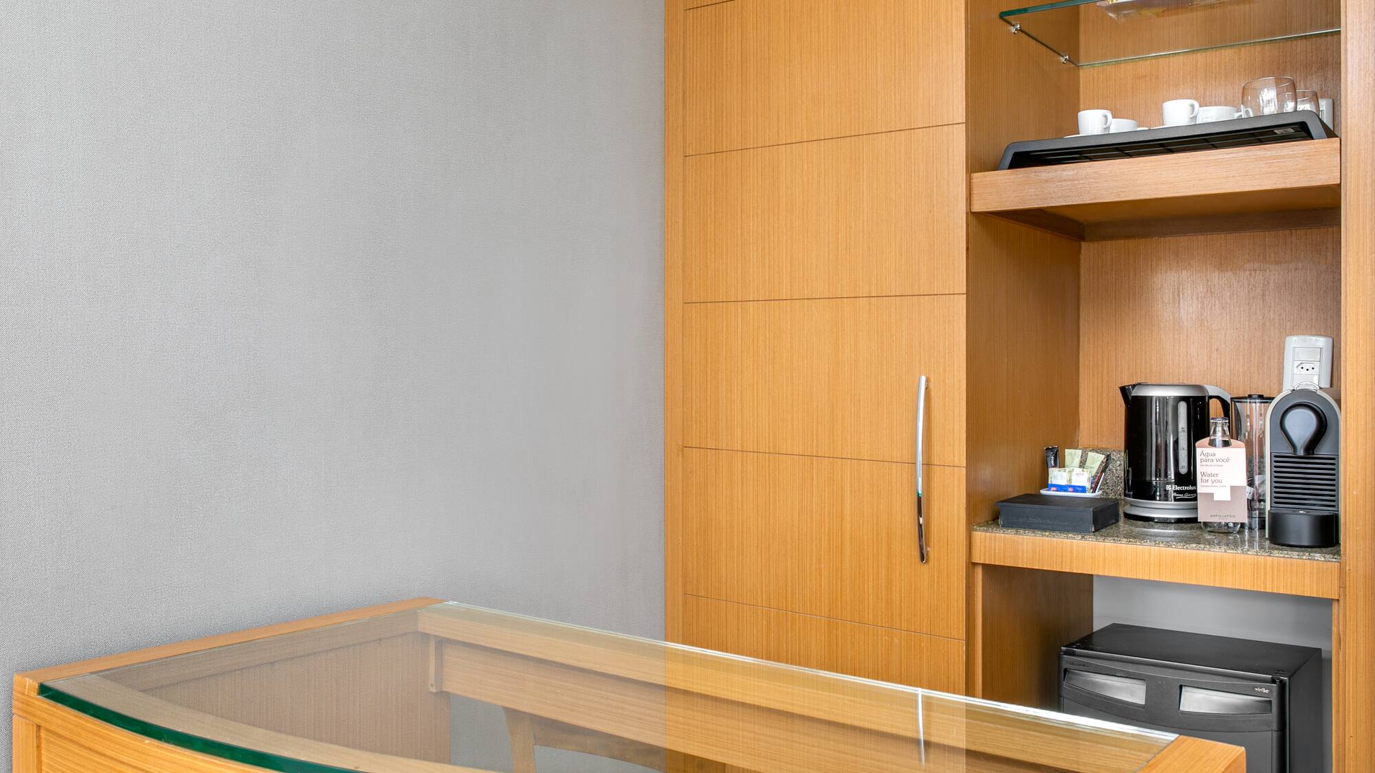 a desk with a glass top