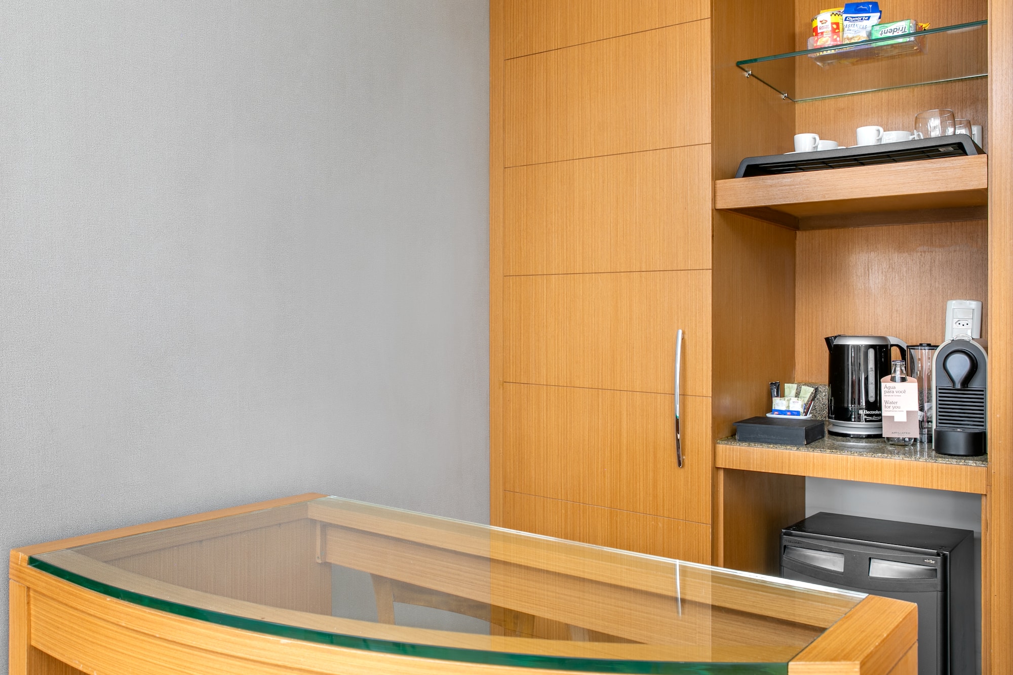 a desk with a glass top