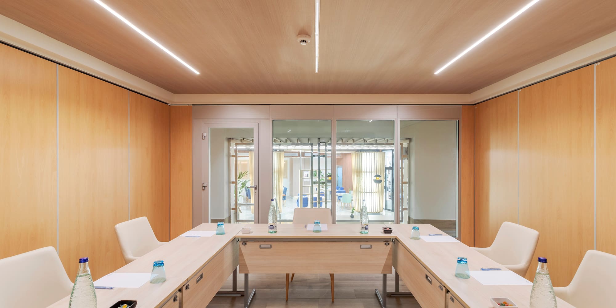 a room with a table and chairs