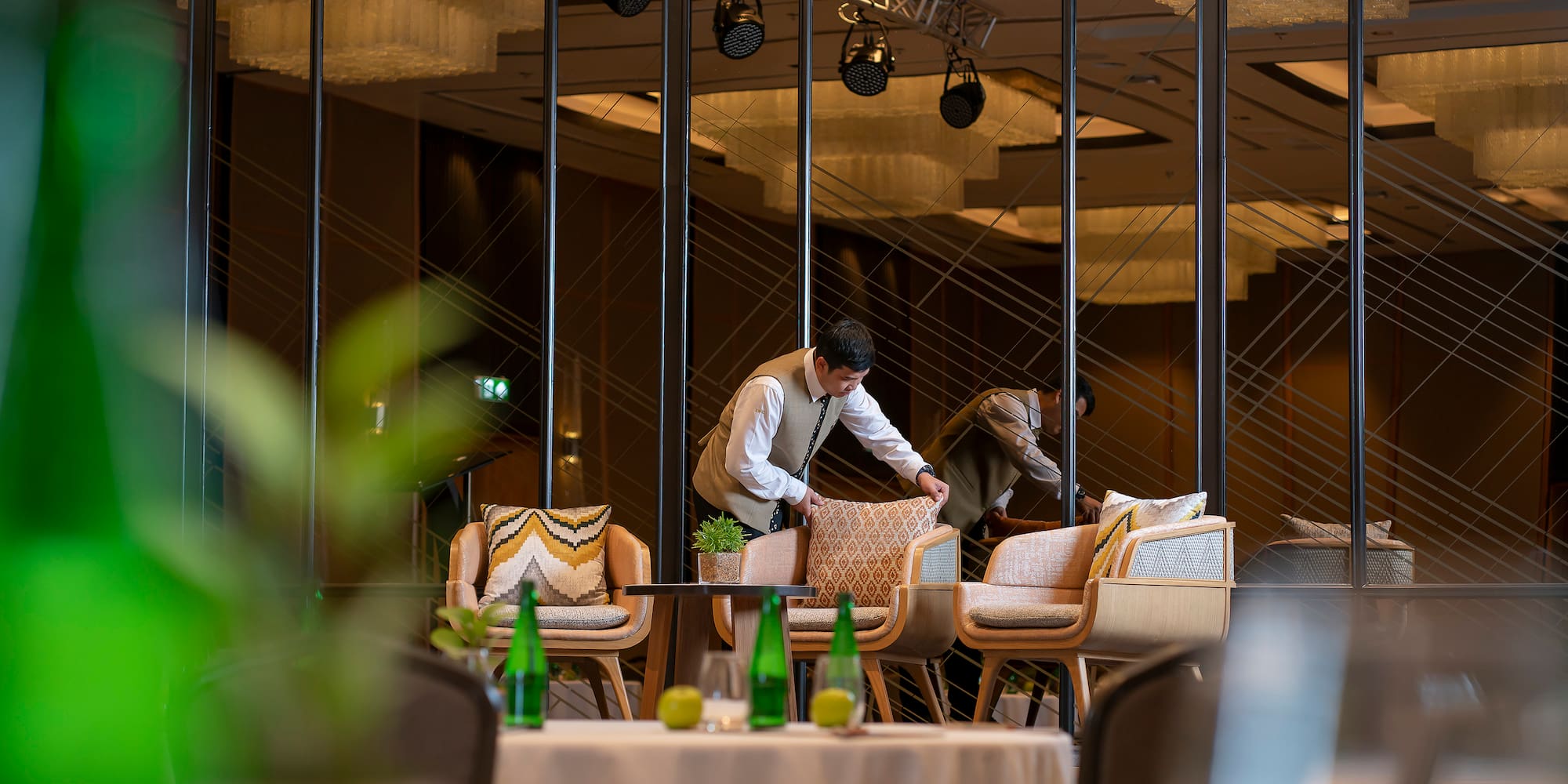 a man cleaning a chair