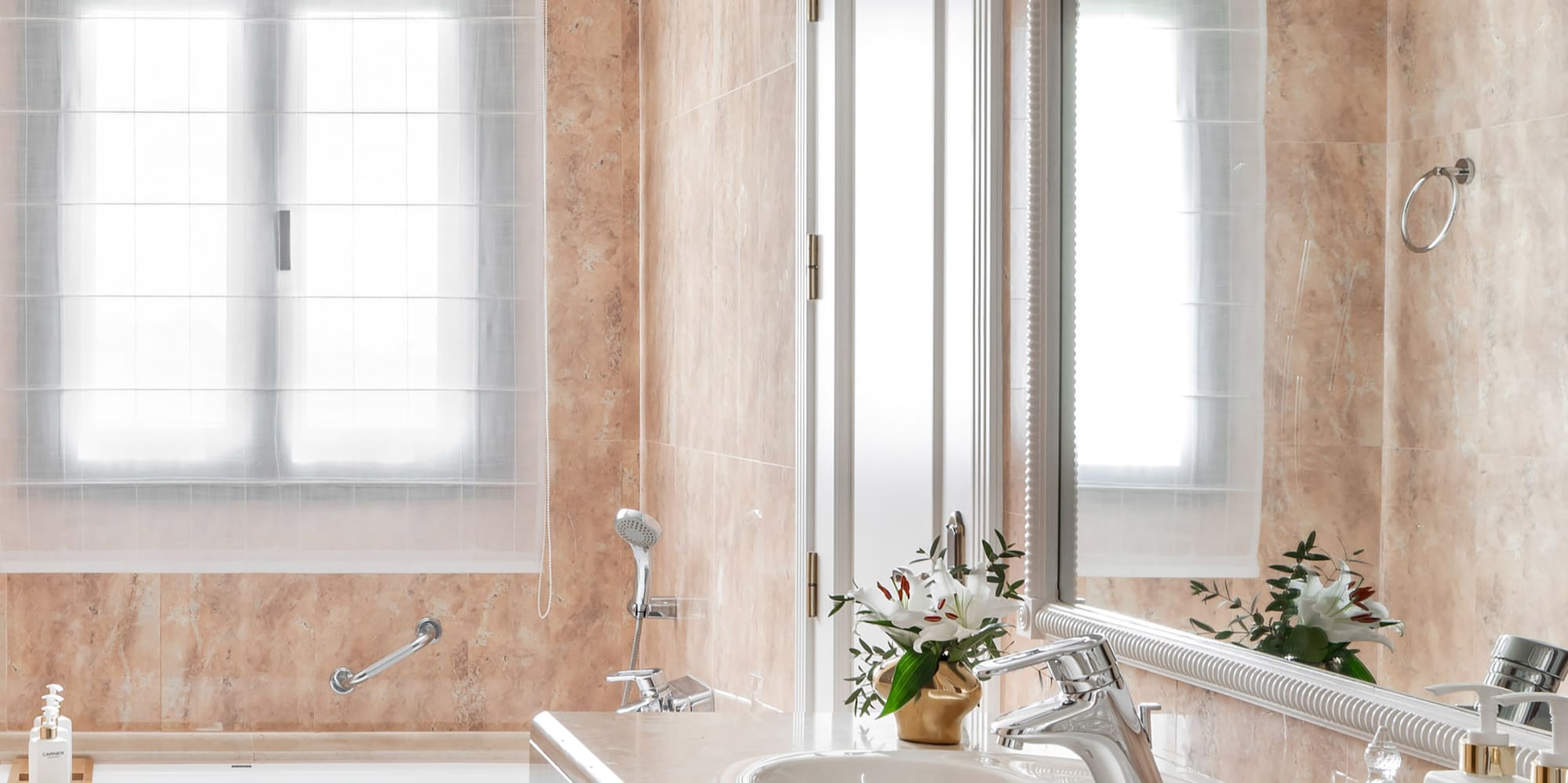a bathroom with a sink and tub