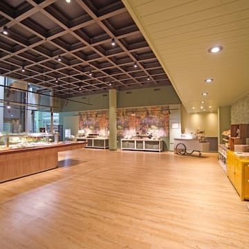 a room with food items on display
