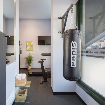a punching bag from a wall in a gym