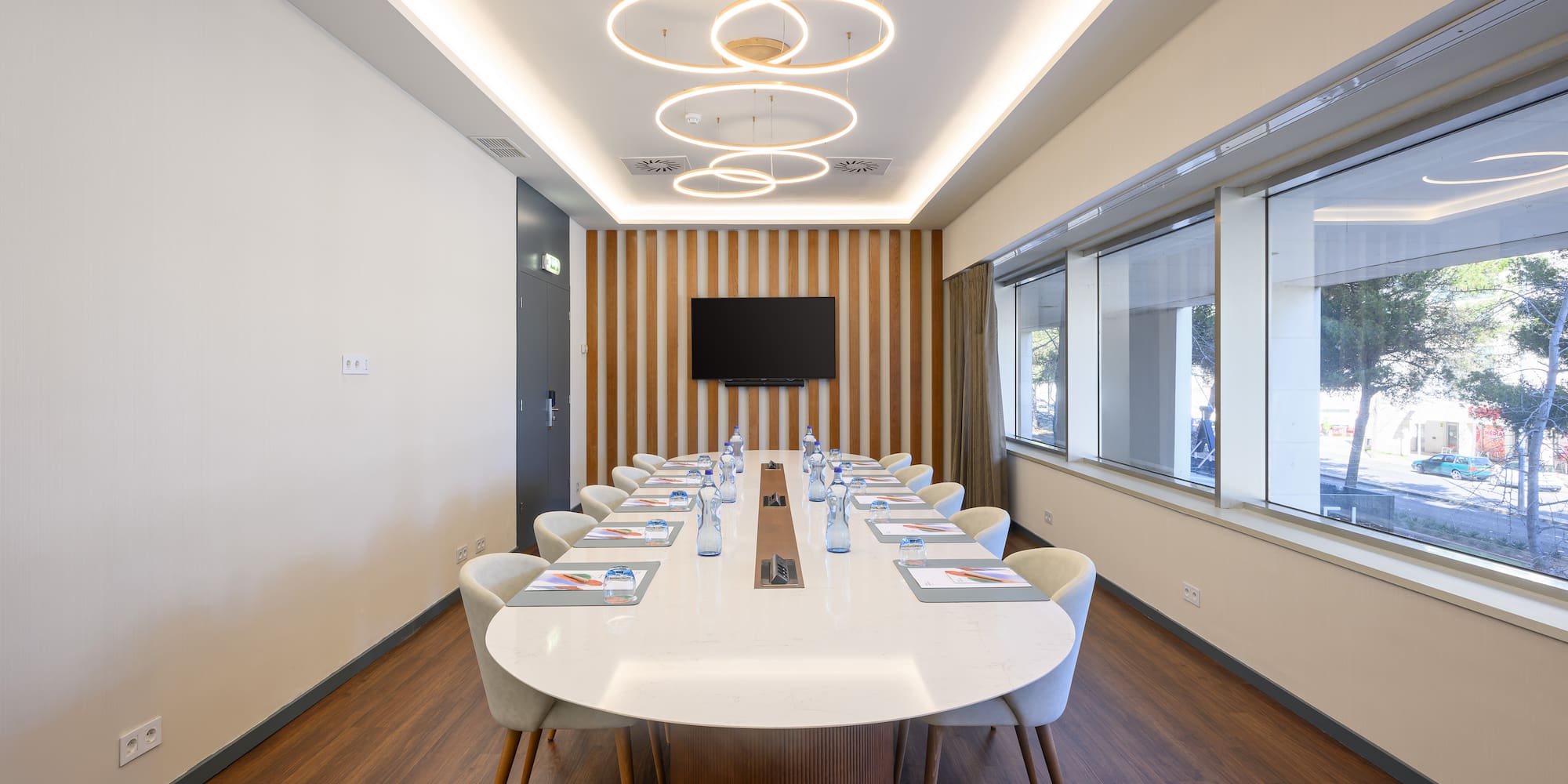 a room with a table and chairs