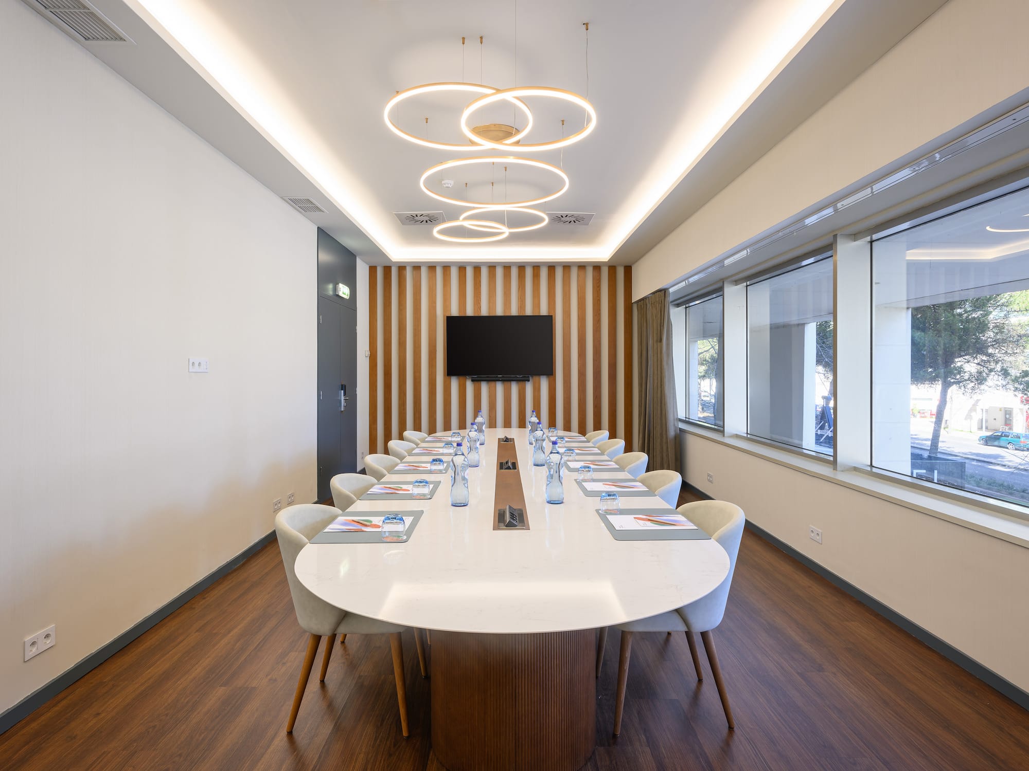 a room with a table and chairs