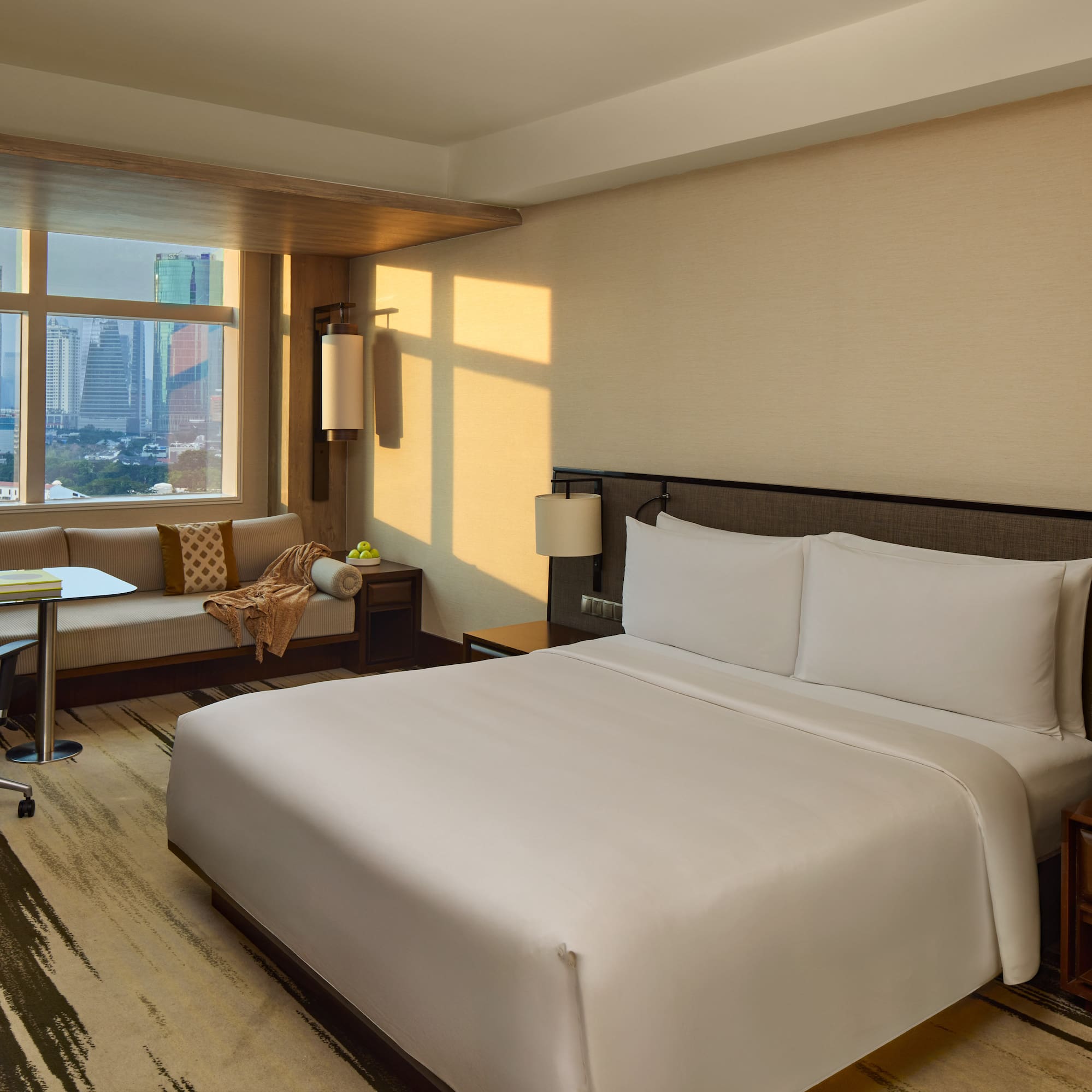 a room with a bed and a table