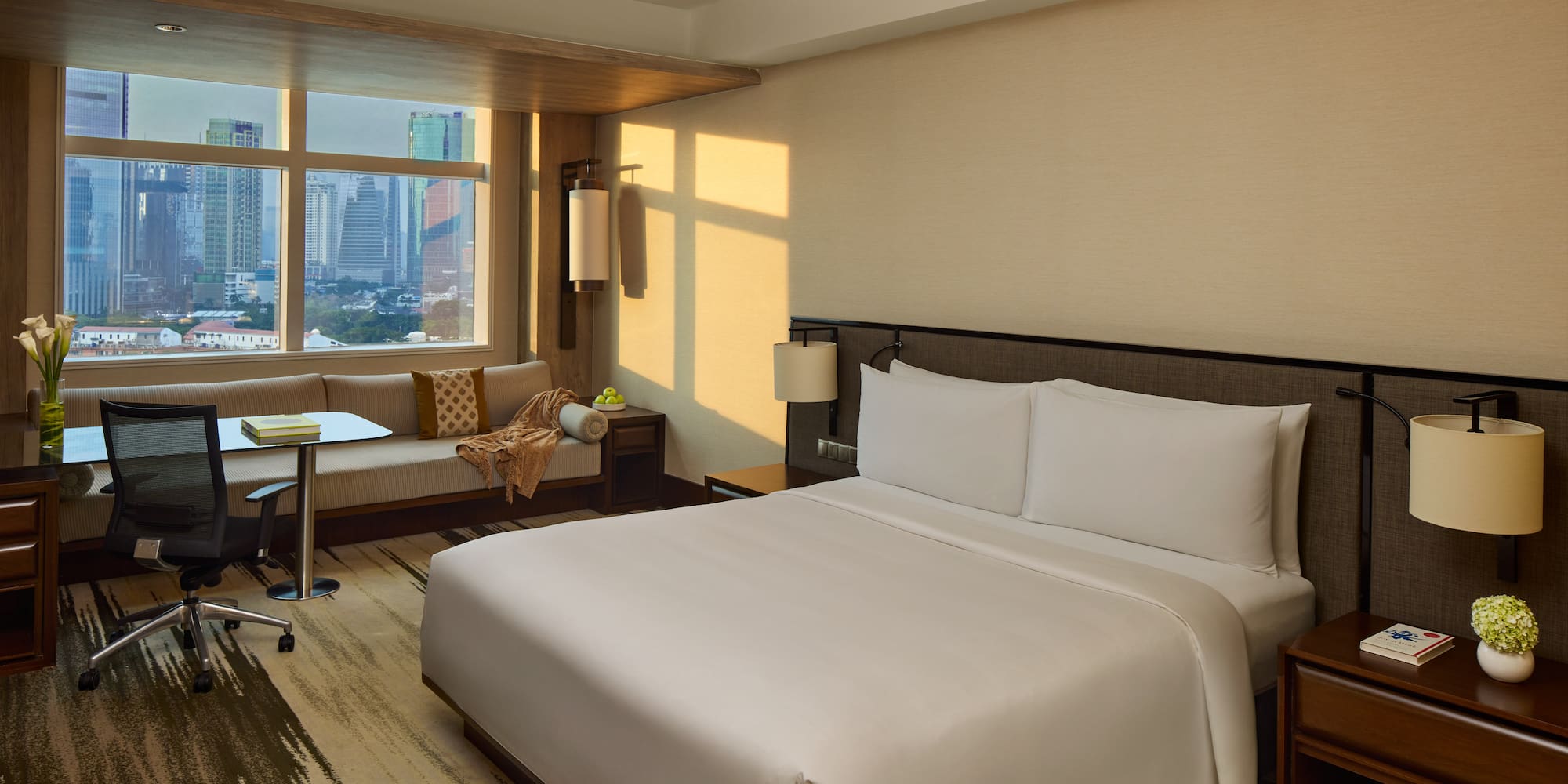 a room with a bed and a table