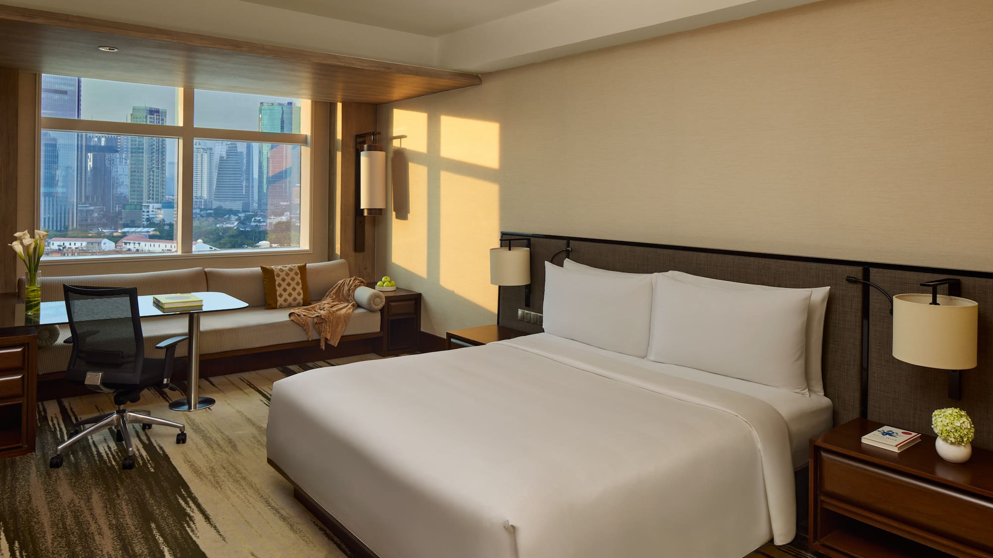 a room with a bed and a table