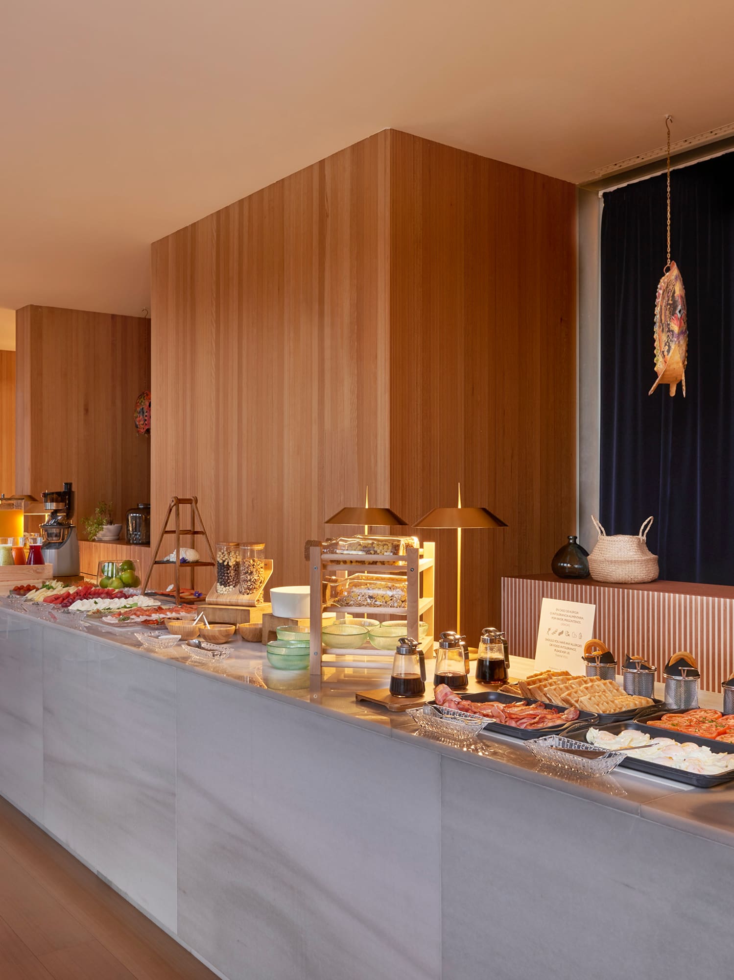 a buffet with food on it