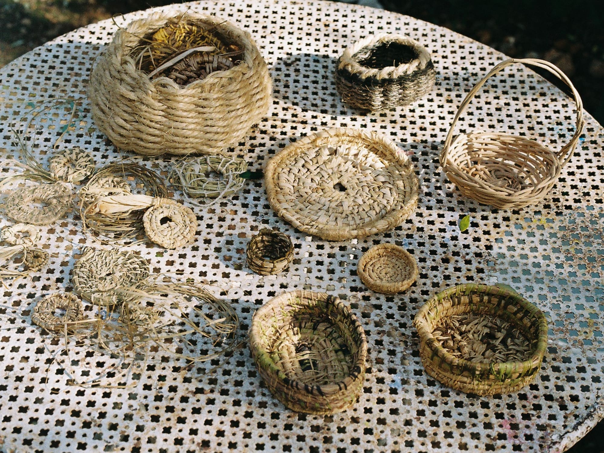 a group of baskets on a table