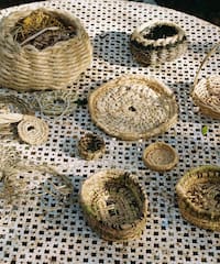 a group of baskets on a table