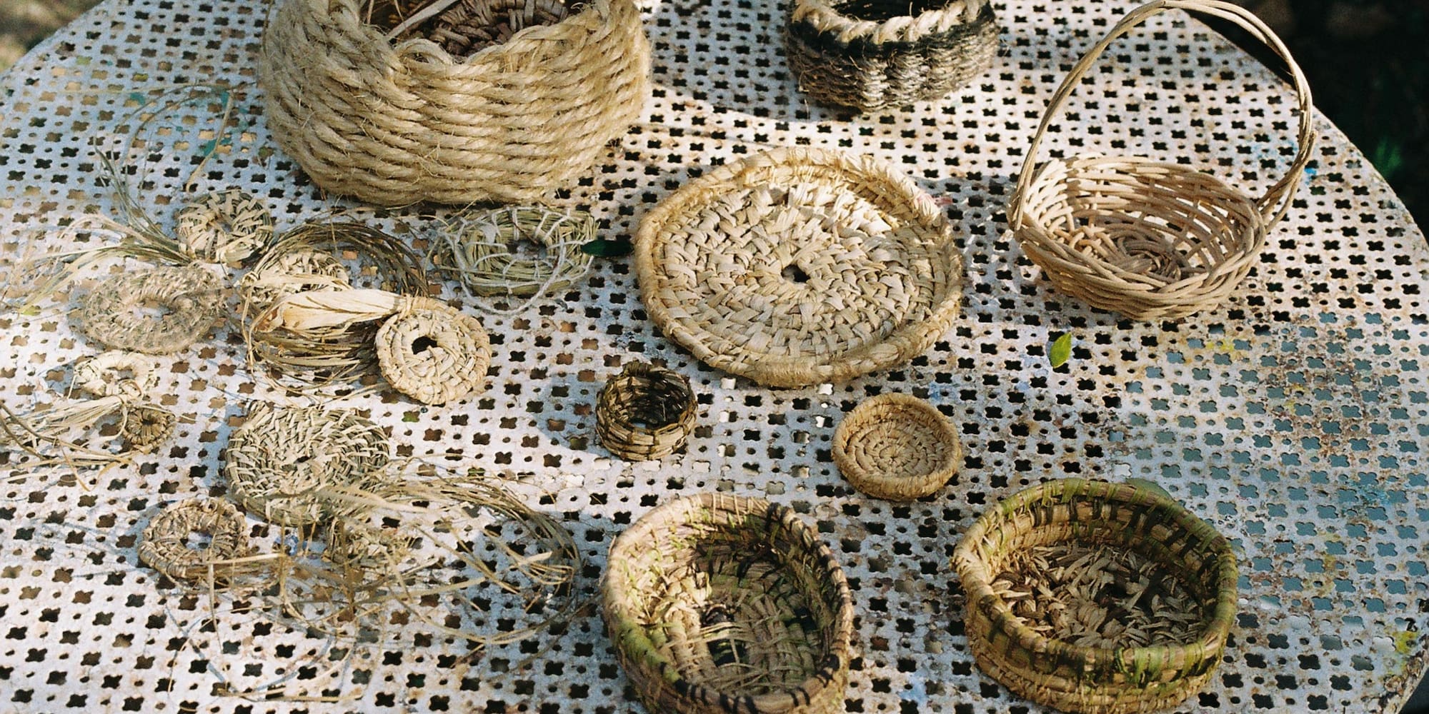 a group of baskets on a table